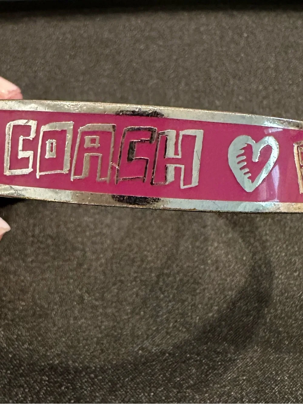 Coach Poppy Silver and Pink Enamel Logo Bangle Bracelet